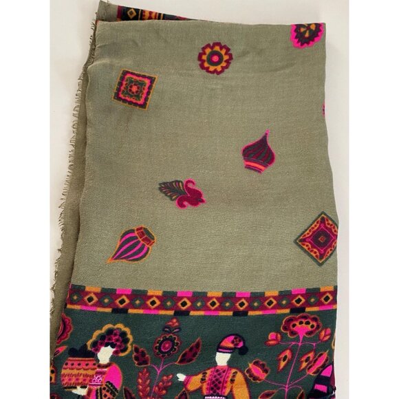 Vintage Cornelia James Rayon Scarf, Made in Italy, 44" x 42", Folk Art Print - Picture 9 of 9